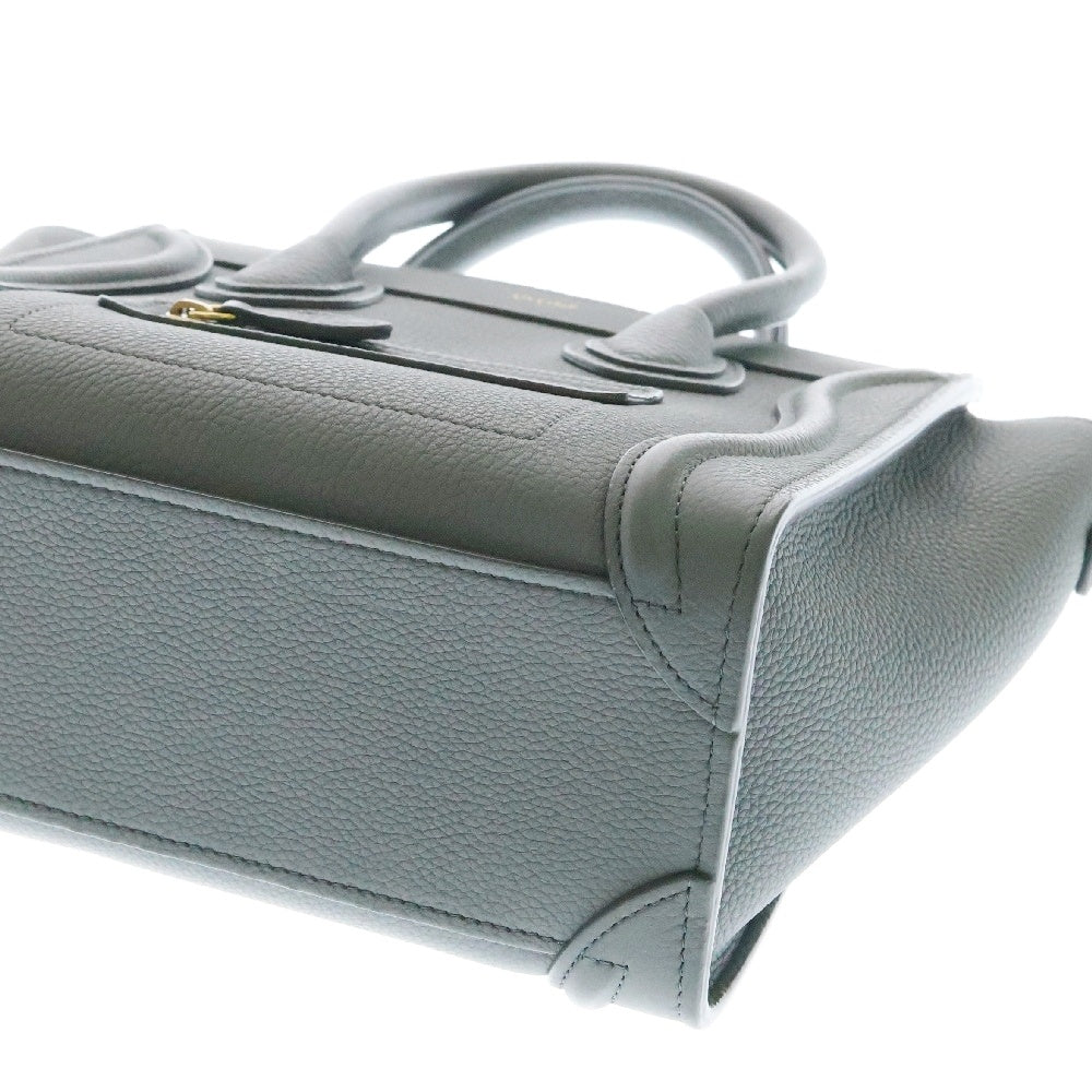 CELINE(セリーヌ) ラゲージ ナノショッパー グレー レザー ゴールド金具 2wayバッグ ハンドバッグ