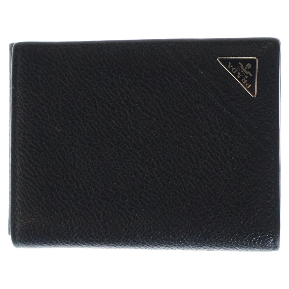 PRADA(プラダ) ロゴプレート 2つ折り財布 カードケース ブラック レザー 2M0006