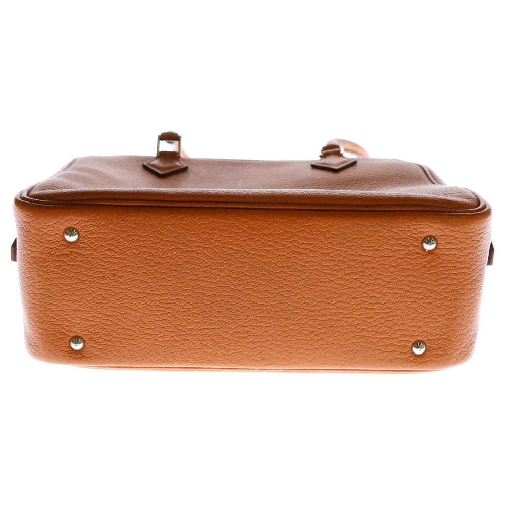 HERMES(エルメス) プリュム20 オレンジ系 エプソン ハンドバッグ レザー シルバー金具 □H刻印