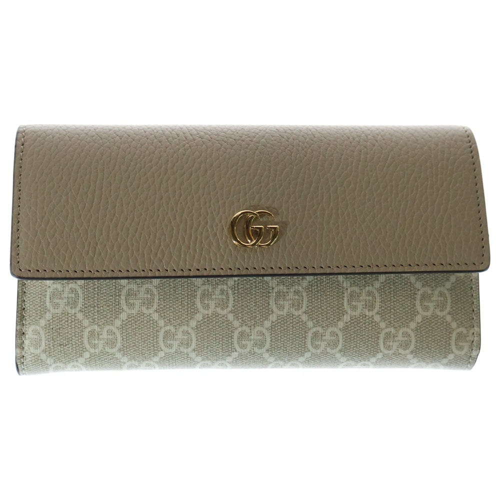 GUCCI(グッチ) GGマーモント GGスプリーム 三つ折り財布 長財布 ロングウォレット アイボリー ゴールド金具 PVCレザー ホワイト 456116