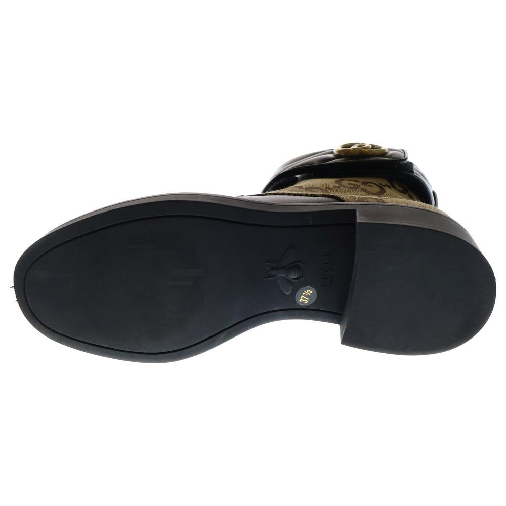 GUCCI(グッチ) GGキャンバス アンクルブーツ シューズ ベージュ×ブラック レザー×キャンバス 37 1/2