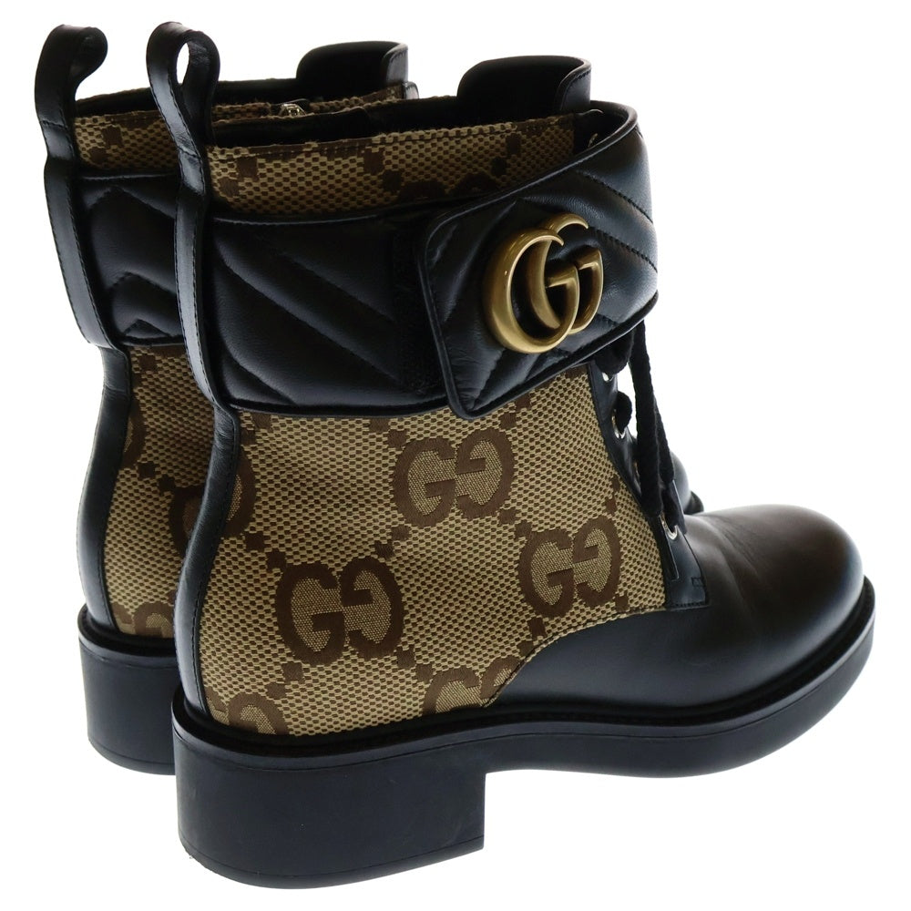 GUCCI(グッチ) GGキャンバス アンクルブーツ シューズ ベージュ×ブラック レザー×キャンバス 37 1/2
