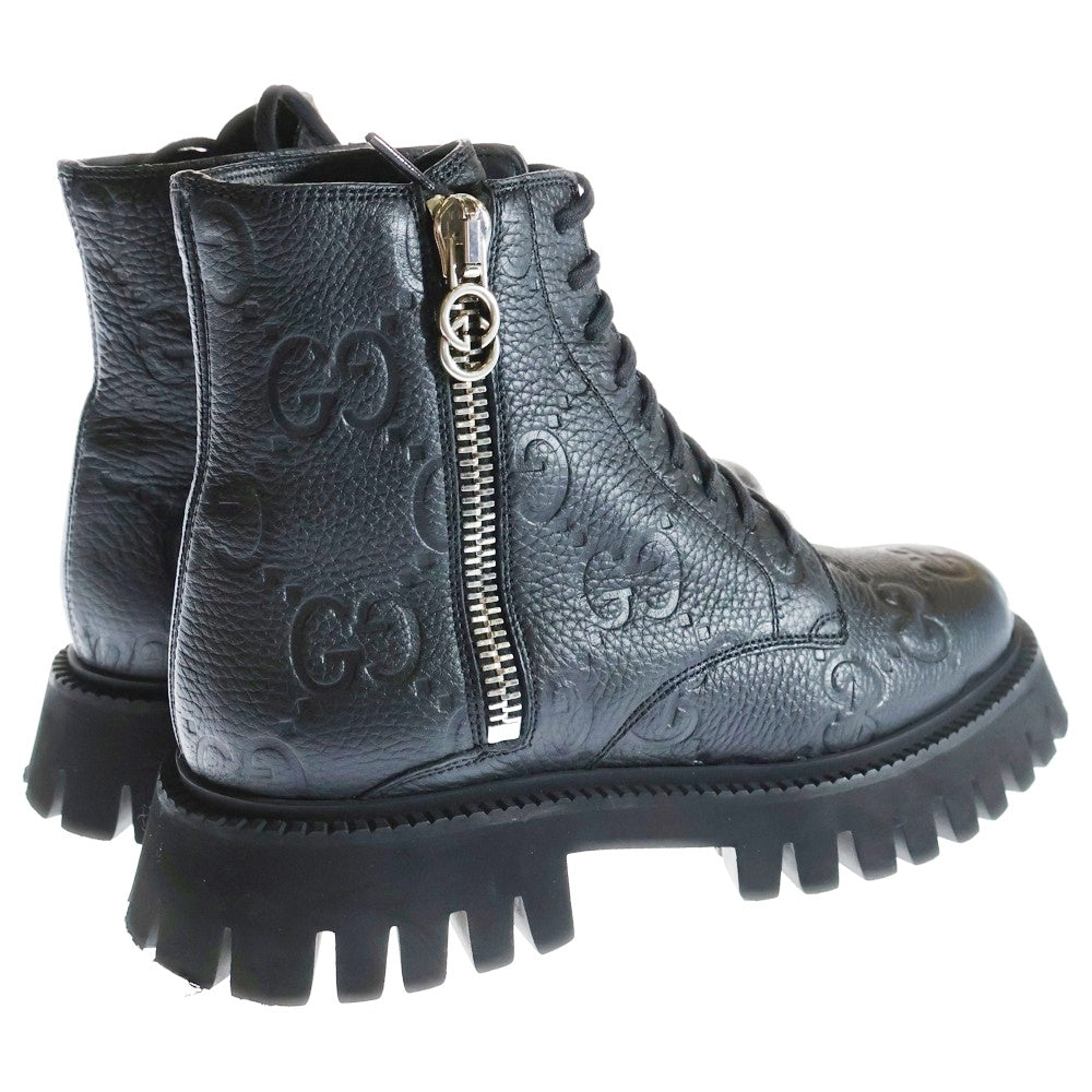 GUCCI(グッチ) GG サイドジップ ハイカット レースアップ レザー ブーツ ブラック 751712 レディース