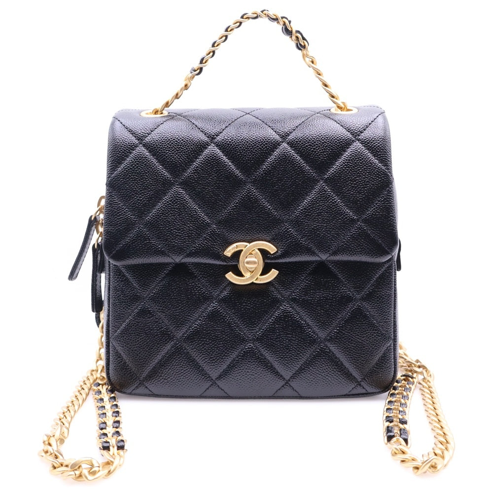 CHANEL(シャネル) マトラッセ チェーン 2WAY ハンドバッグ バックパック リュックサック ブラック キャビアスキン ゴールド金具
