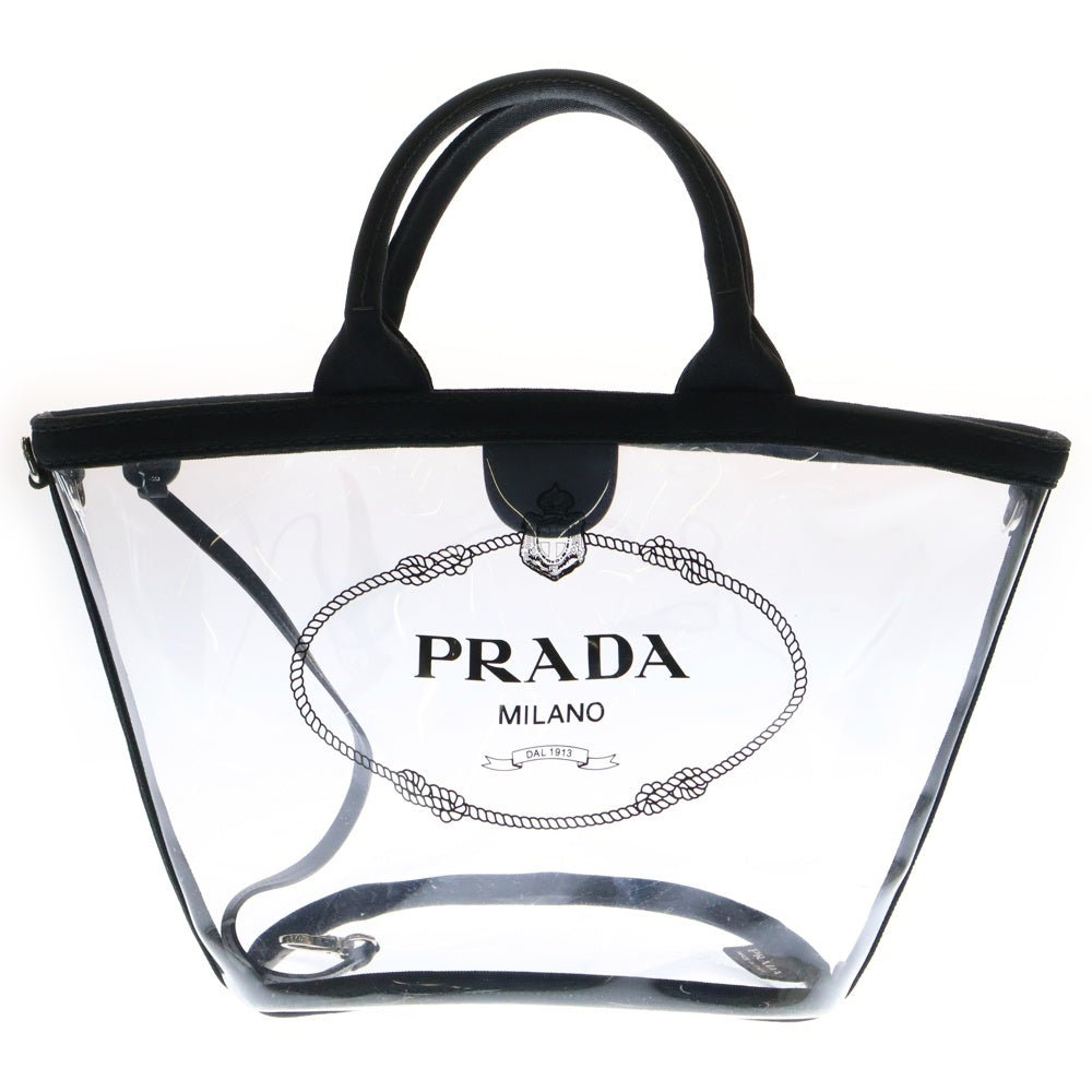 PRADA(プラダ) カナパ ビニール トートバッグ ハンドバッグ クリア×ブラック シルバー金具 1BG187