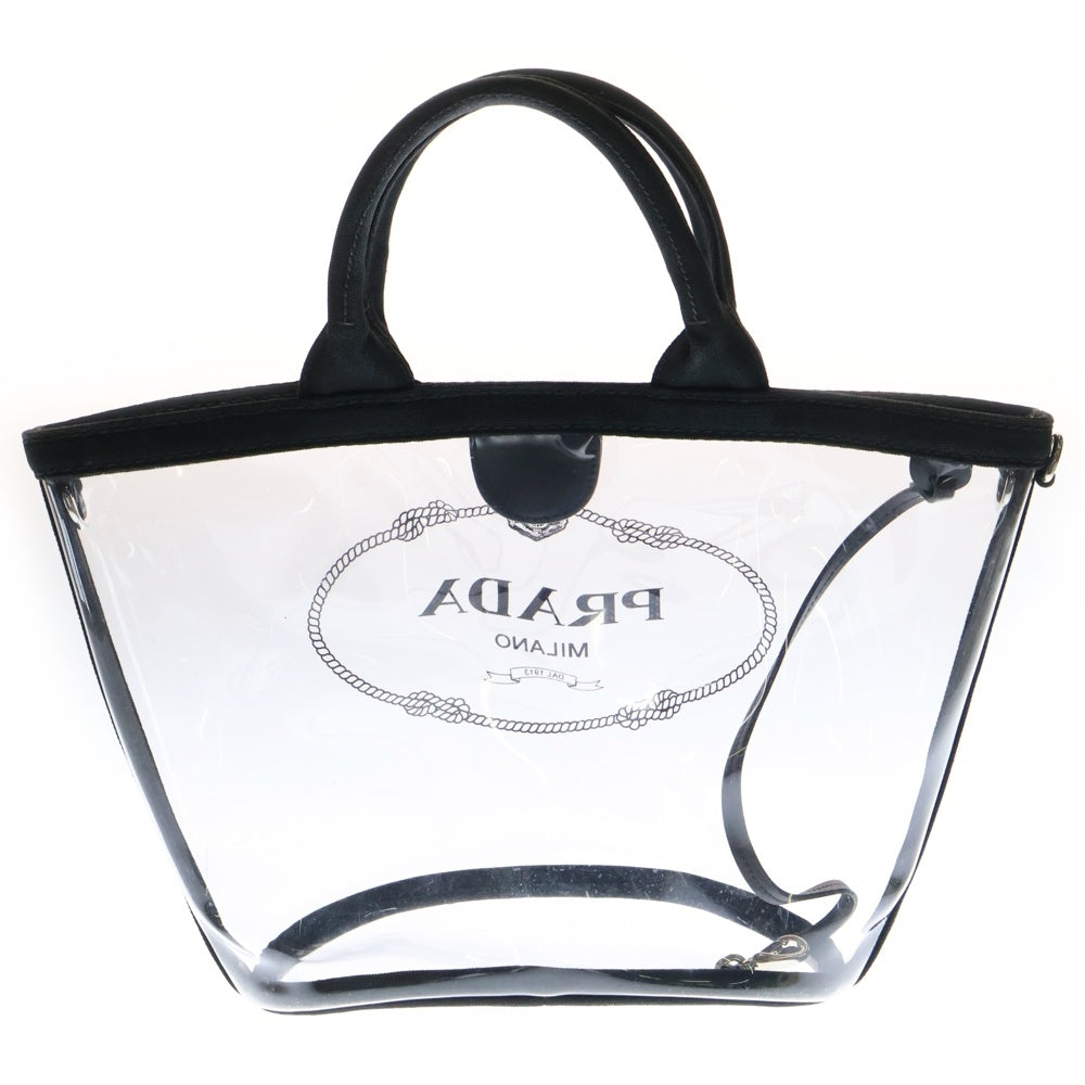 PRADA(プラダ) カナパ ビニール トートバッグ ハンドバッグ クリア×ブラック シルバー金具 1BG187