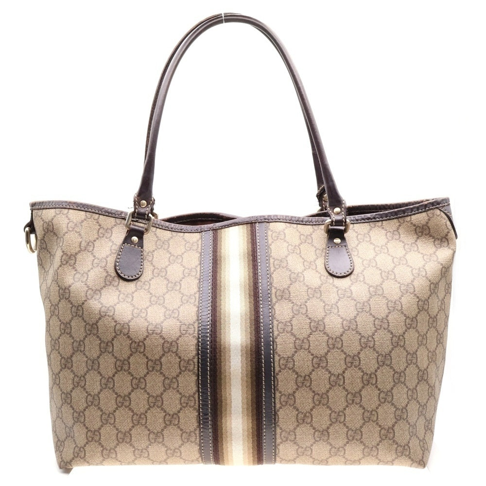 GUCCI(グッチ) GGスプリーム ストライプ PVC レザー ハンド トートバッグ ベージュ/ブラウン 203693