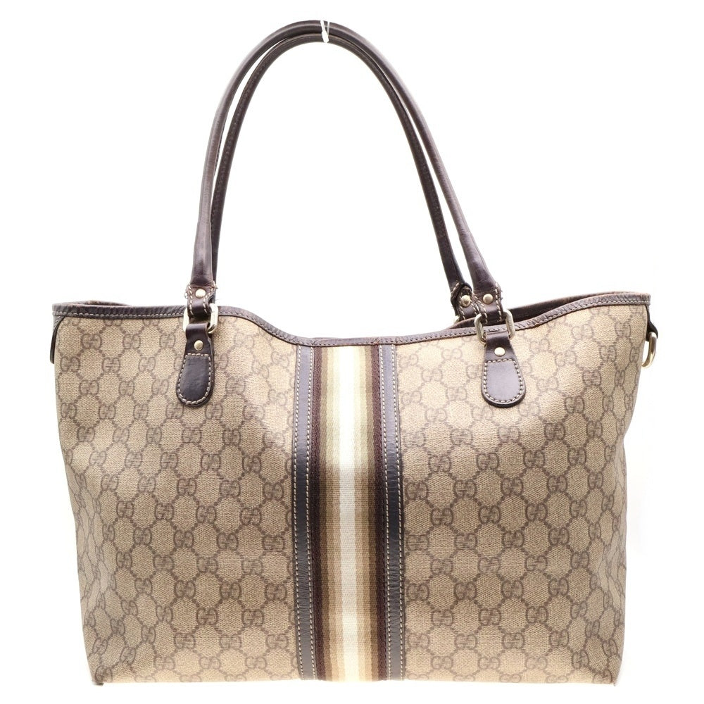 GUCCI(グッチ) GGスプリーム ストライプ PVC レザー ハンド トートバッグ ベージュ/ブラウン 203693