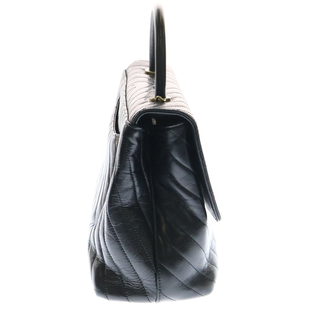 CHANEL(シャネル) Vステッチ シェブロン トップハンドル チェーン ショルダーバッグ ブラック ラムスキン ゴールド金具 A92991