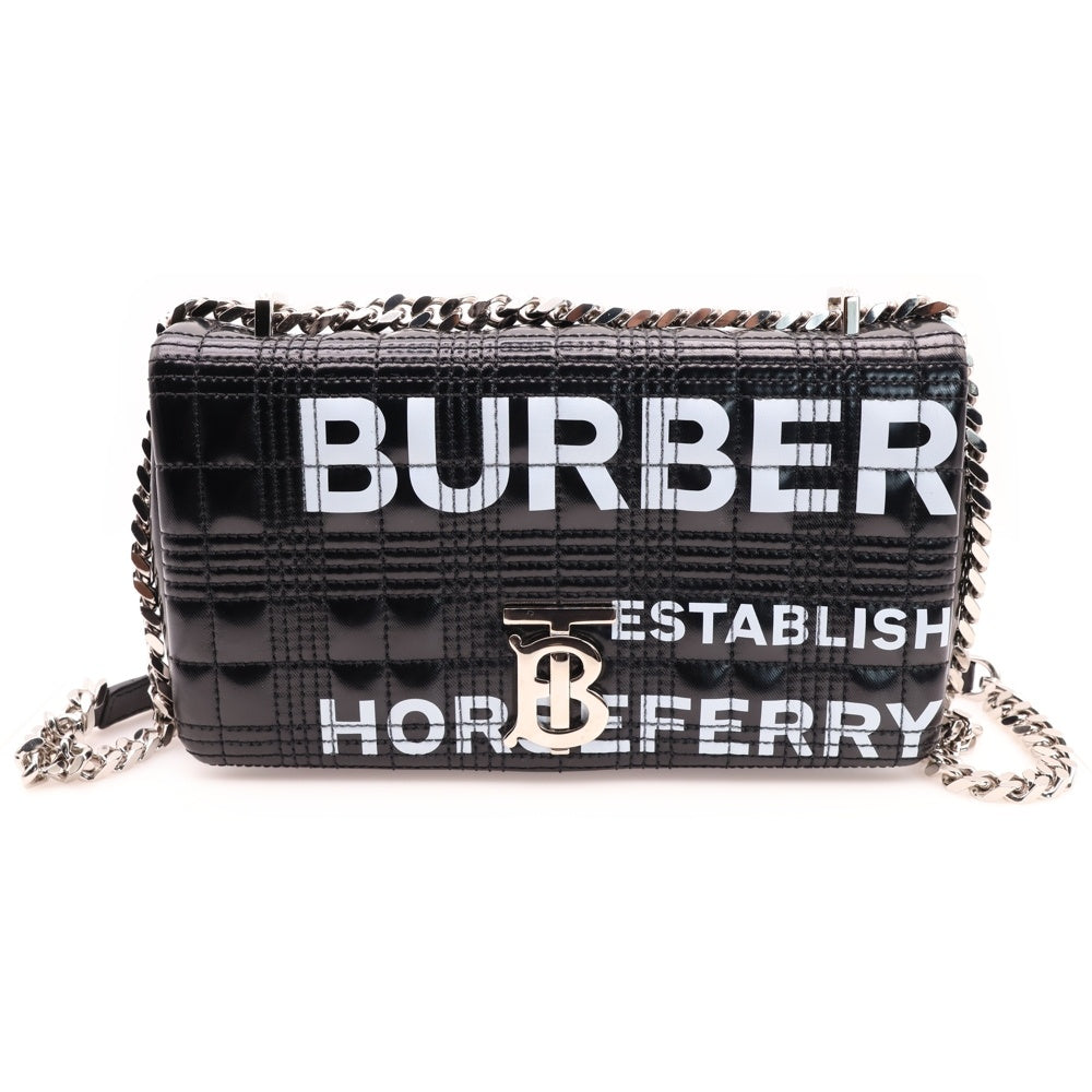 BURBERRY(バーバリー) ホースフェリー ローラ チェーンショルダーバッグ ハンドバッグ レザー ブラック×ホワイト シルバー金具