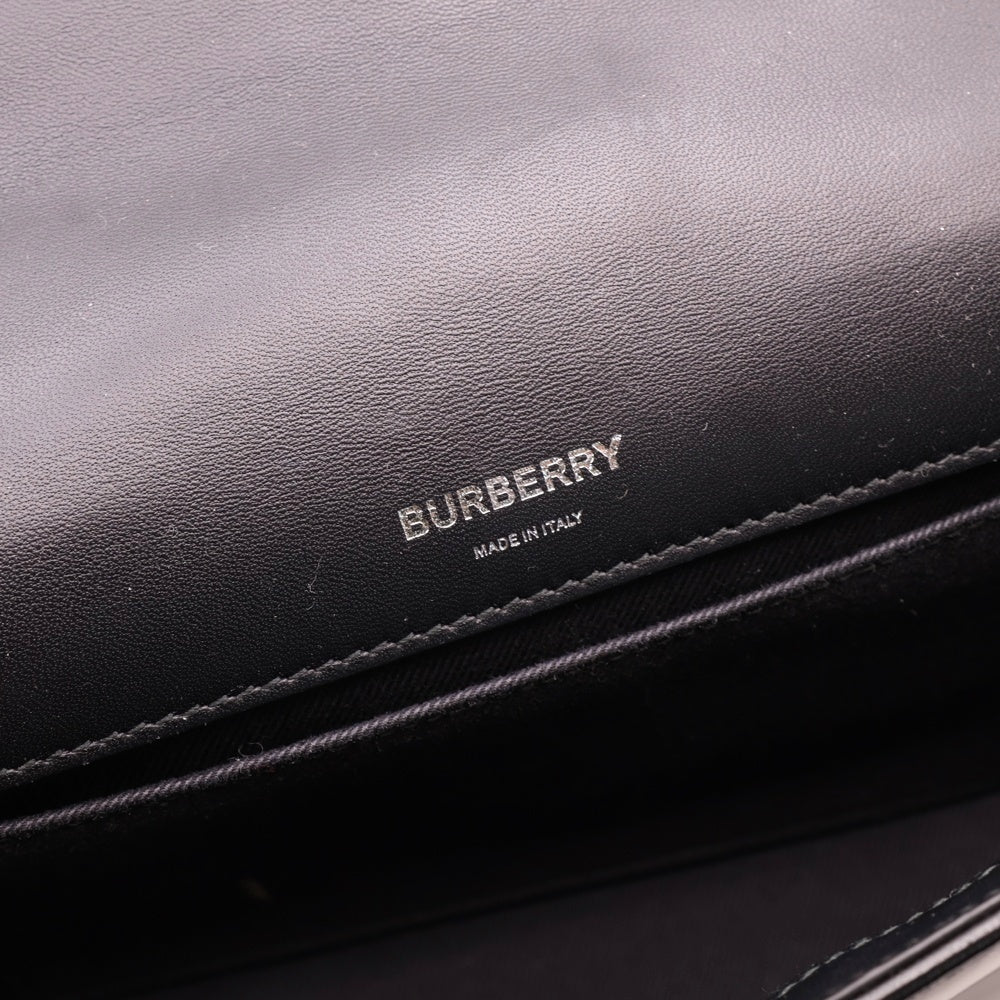 BURBERRY(バーバリー) ホースフェリー ローラ チェーンショルダーバッグ ハンドバッグ レザー ブラック×ホワイト シルバー金具
