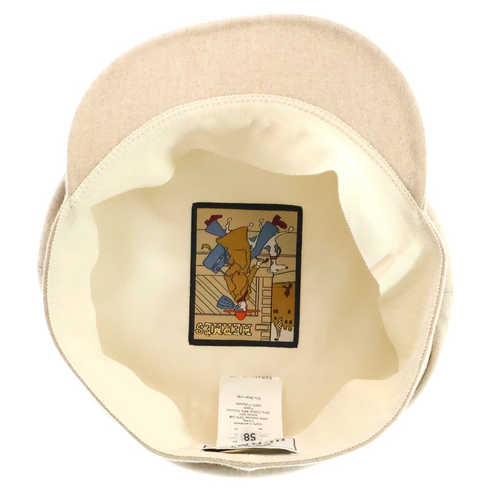 HERMES(エルメス) セリエ キャスケット 帽子 シルバー金具 ベージュ #58