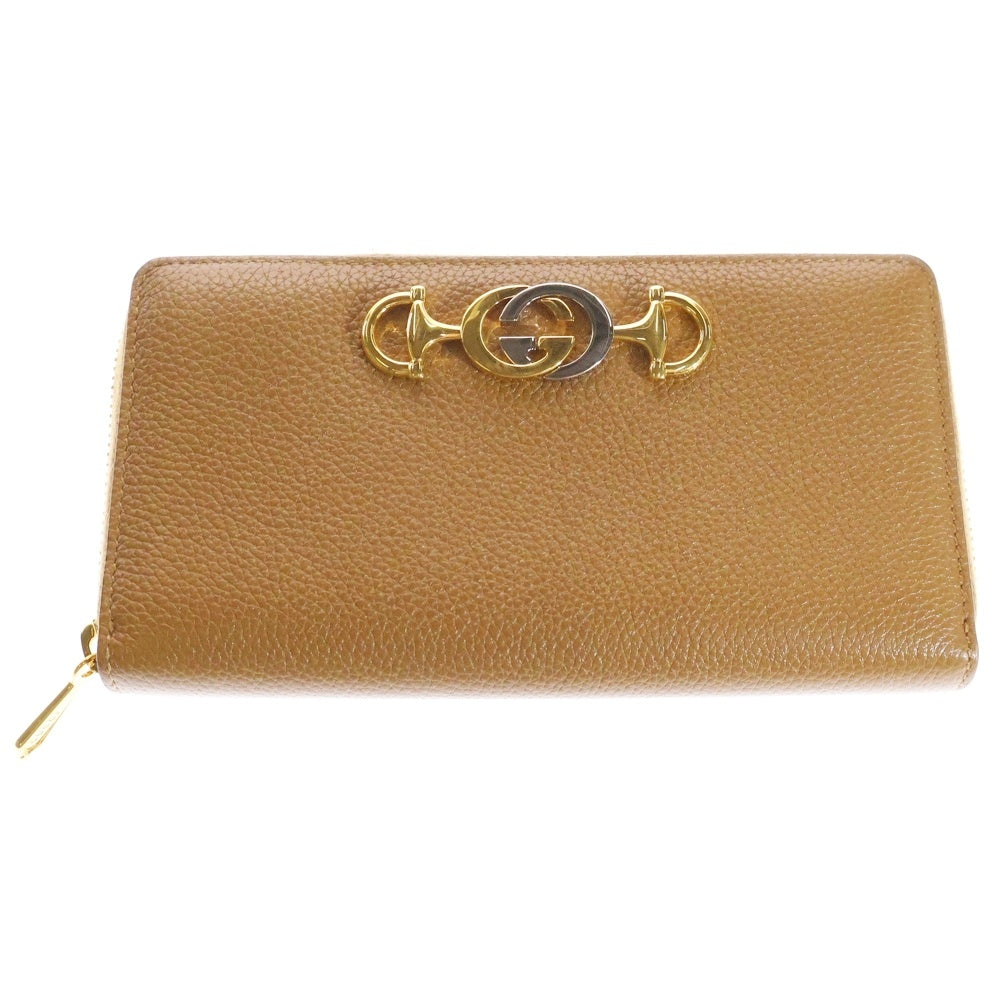 GUCCI(グッチ) ズゥミ ジップアラウンド財布 ロングウォレット コインケース 長財布 ゴールド金具 レザー ブラウン 570661