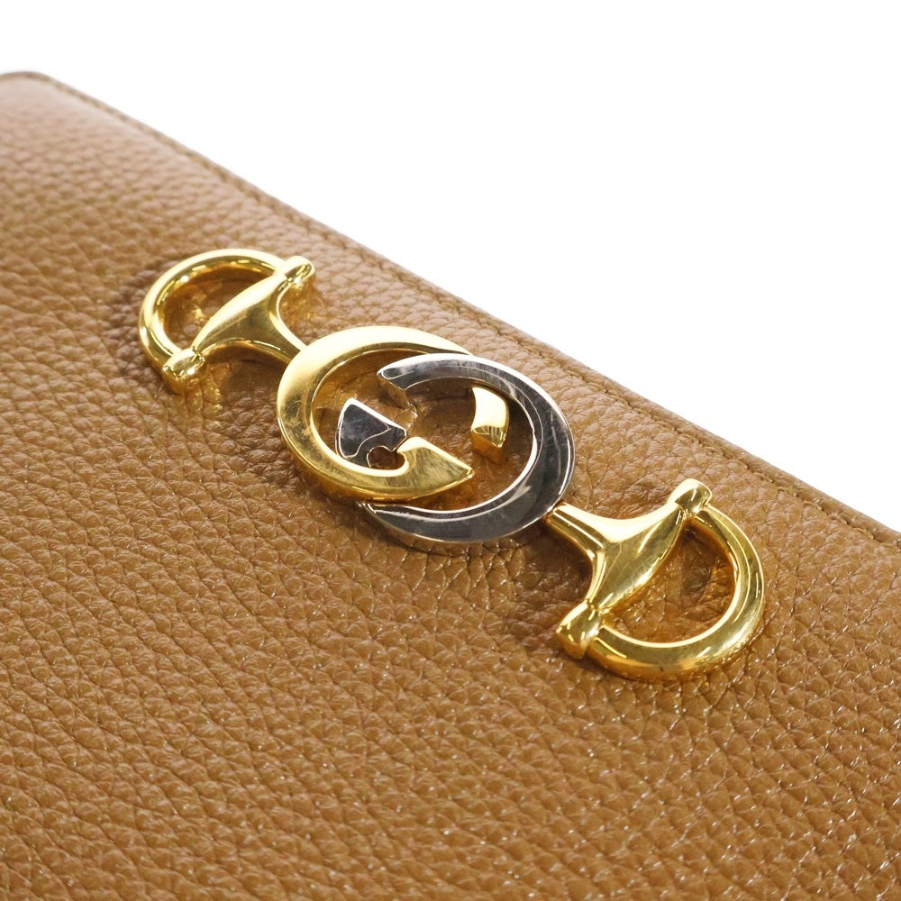 GUCCI(グッチ) ズゥミ ジップアラウンド財布 ロングウォレット コインケース 長財布 ゴールド金具 レザー ブラウン 570661