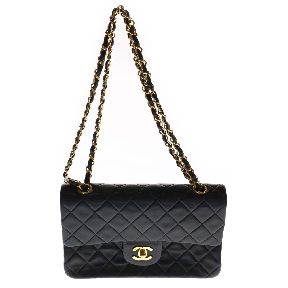 CHANEL(シャネル) マトラッセ23 ダブルフラップダブルチェーン ショルダーバッグ ブラック ラムスキン ゴールド金具
