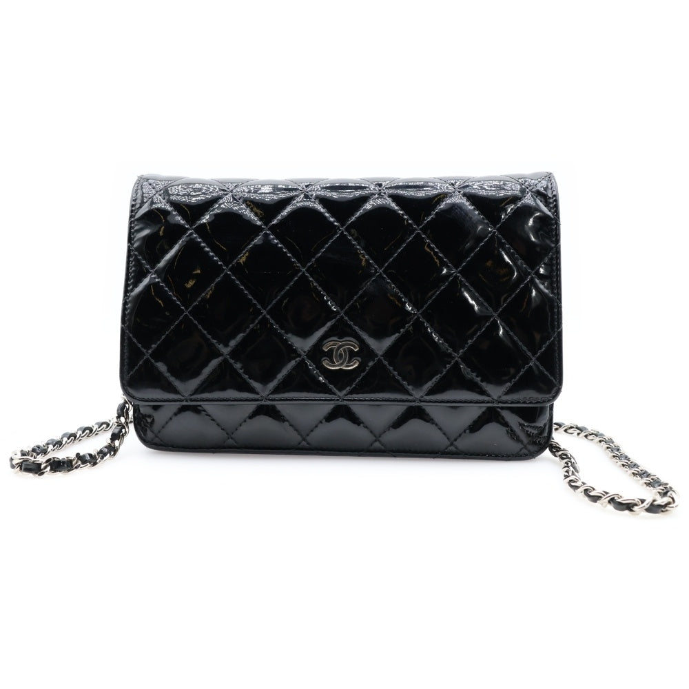CHANEL(シャネル) チェーンウォレット ショルダーバッグ シルバー金具 パテントレザー エナメル ブラック A33814
