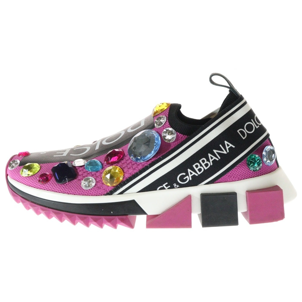 DOLCE & GABBANA(ドルチェアンドガッバーナ) ソレント ロゴプリント ビジュー装飾 ローカットシューズ ソックススニーカー ピンク/ブラック CK1641 AZ142