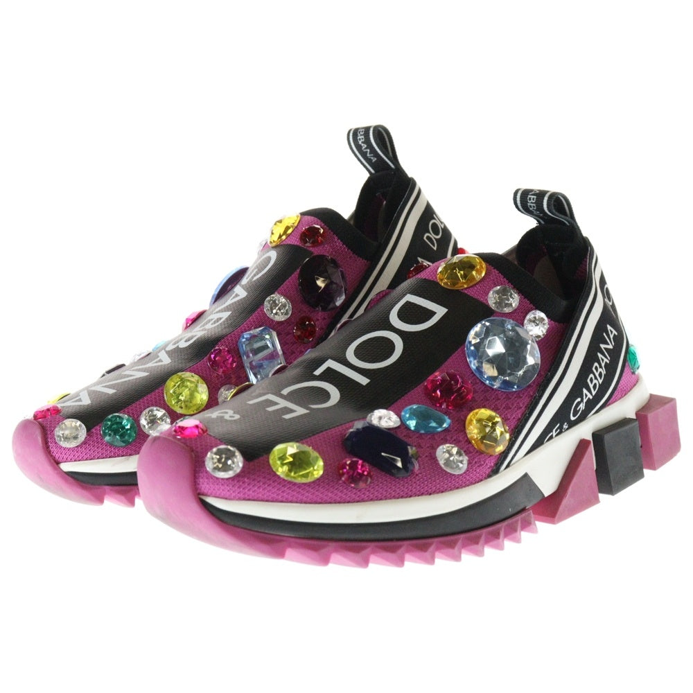 DOLCE & GABBANA(ドルチェアンドガッバーナ) ソレント ロゴプリント ビジュー装飾 ローカットシューズ ソックススニーカー ピンク/ブラック CK1641 AZ142