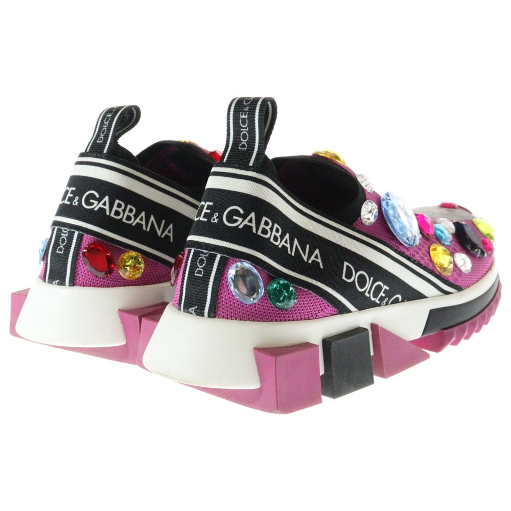DOLCE & GABBANA(ドルチェアンドガッバーナ) ソレント ロゴプリント ビジュー装飾 ローカットシューズ ソックススニーカー ピンク/ブラック CK1641 AZ142