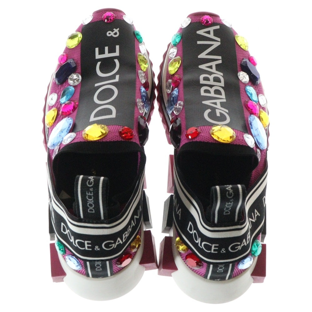 DOLCE & GABBANA(ドルチェアンドガッバーナ) ソレント ロゴプリント ビジュー装飾 ローカットシューズ ソックススニーカー ピンク/ブラック CK1641 AZ142