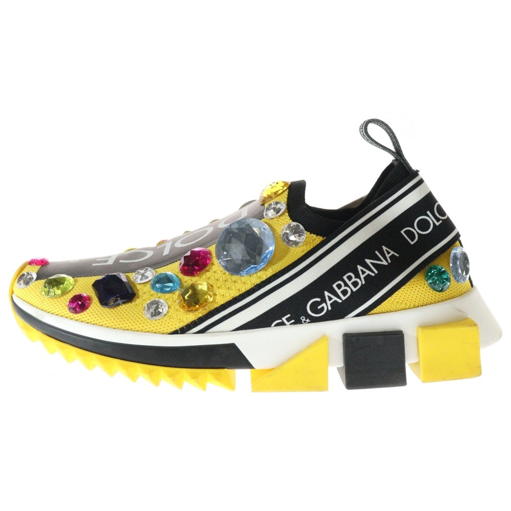 DOLCE & GABBANA(ドルチェアンドガッバーナ) ソレント ロゴプリント ビジュー装飾 ローカットシューズ ソックススニーカー イエロー/ブラック CK1641 AZ142
