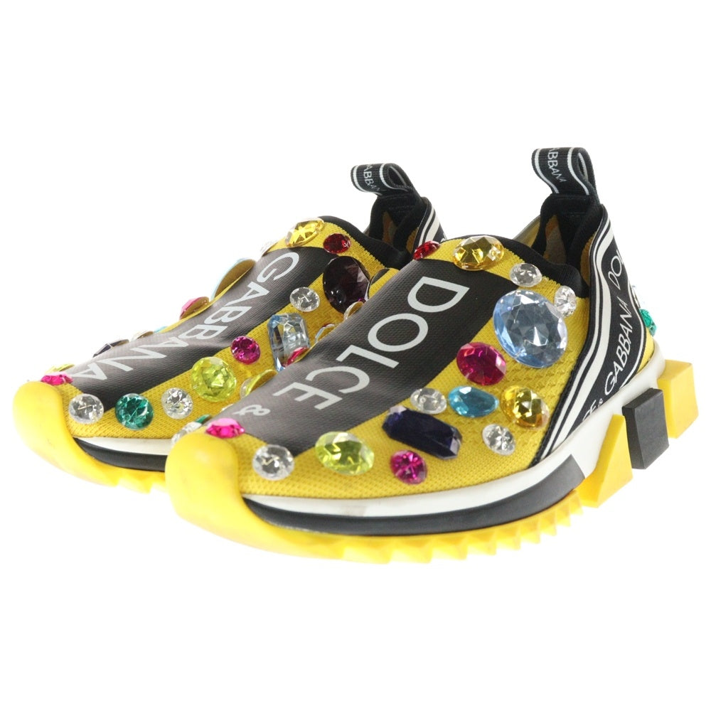 DOLCE & GABBANA(ドルチェアンドガッバーナ) ソレント ロゴプリント ビジュー装飾 ローカットシューズ ソックススニーカー イエロー/ブラック CK1641 AZ142