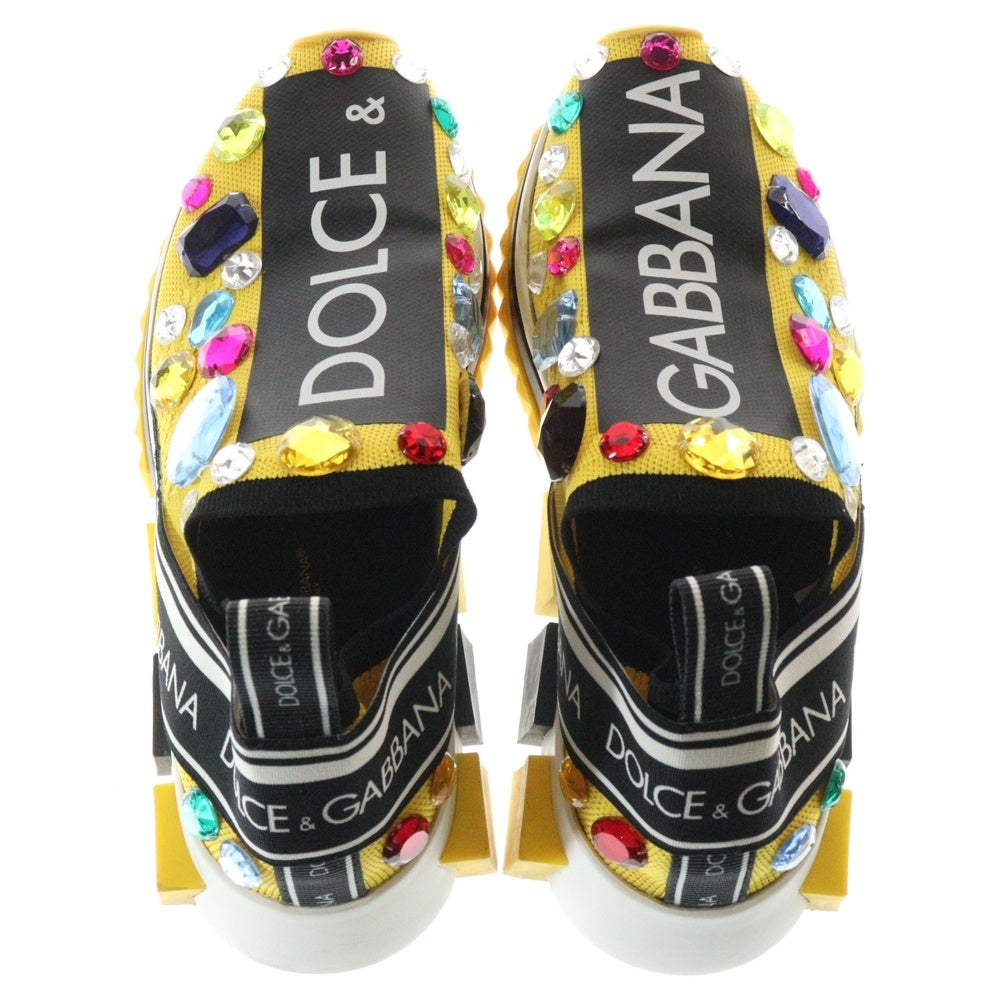 DOLCE & GABBANA(ドルチェアンドガッバーナ) ソレント ロゴプリント ビジュー装飾 ローカットシューズ ソックススニーカー イエロー/ブラック CK1641 AZ142