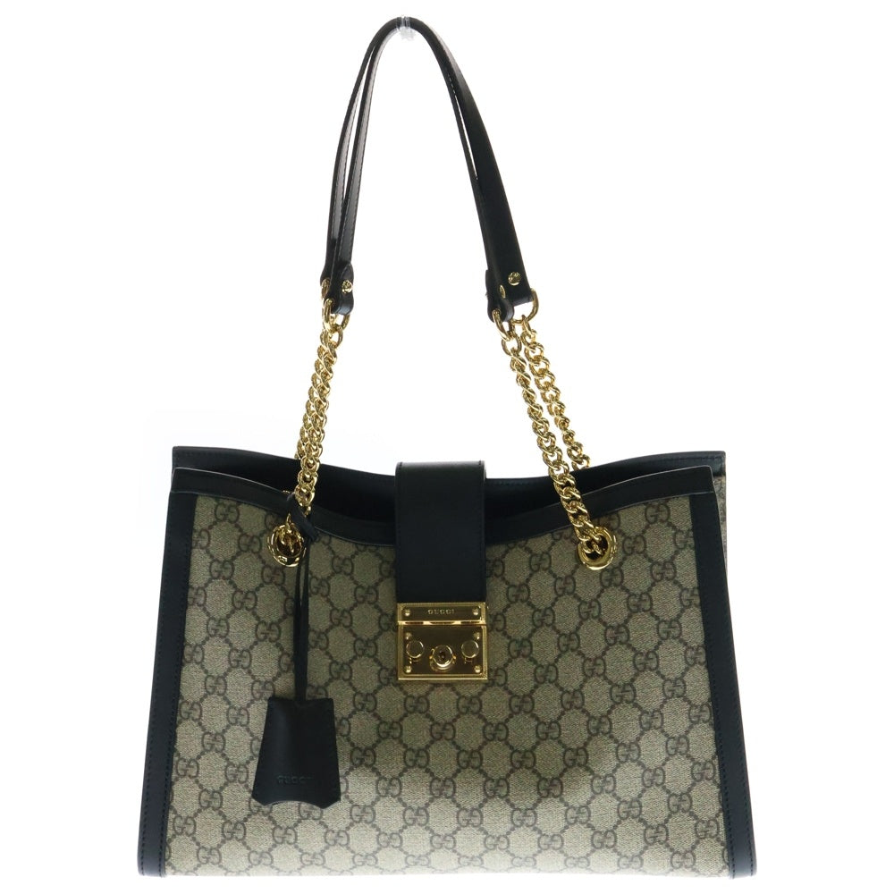 GUCCI(グッチ) GGスプリーム パドロック 2WAYバッグ ハンドバッグ チェーンショルダーバッグ ベージュ×ブラック ゴールド金具 レザー×PVC 479197