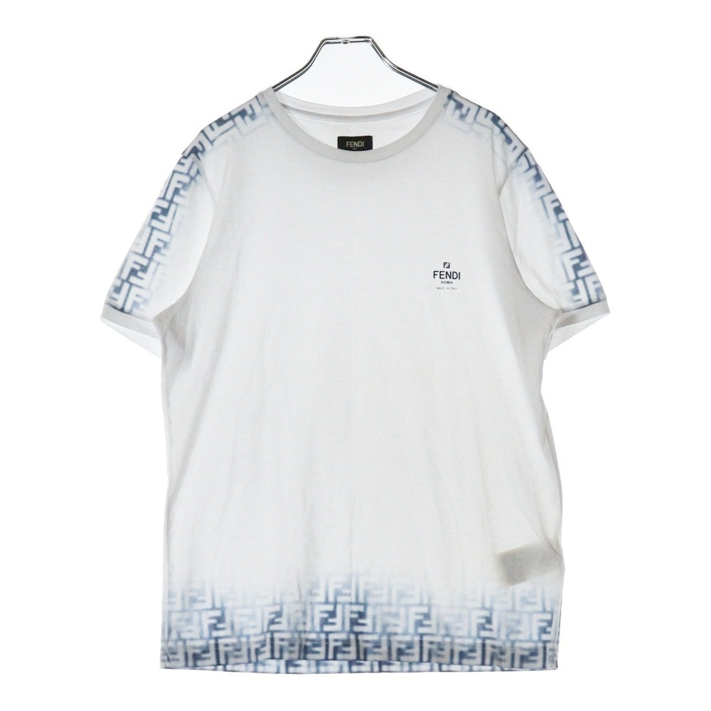 FENDI(フェンディ) ロゴプリント グラデーション ズッカ柄 クルーネック 半袖Tシャツ カットソー ホワイト FY0894 AN21