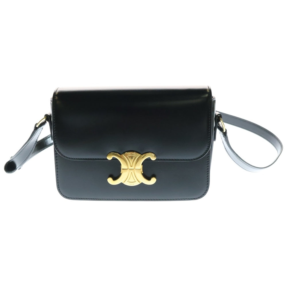 CELINE(セリーヌ) トリオンフ ショルダーバッグ ミニバッグ ミディアム ブラック ゴールド金具 シャイニーカーフスキン