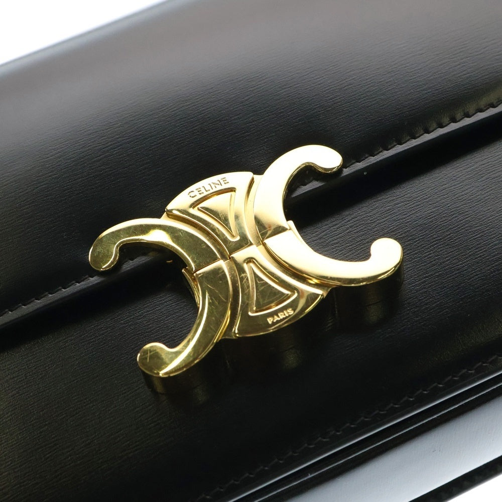 CELINE(セリーヌ) トリオンフ ショルダーバッグ ミニバッグ ミディアム ブラック ゴールド金具 シャイニーカーフスキン