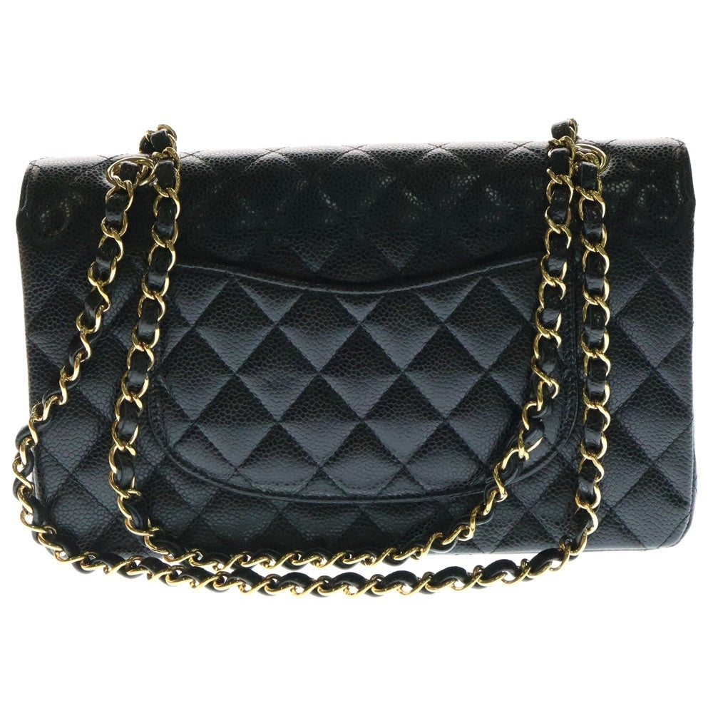 CHANEL(シャネル) マトラッセ25 ダブルフラップ ダブルチェーン ショルダーバッグ キャビアスキン ゴールド金具 ブラック シリアルプレートタイプ