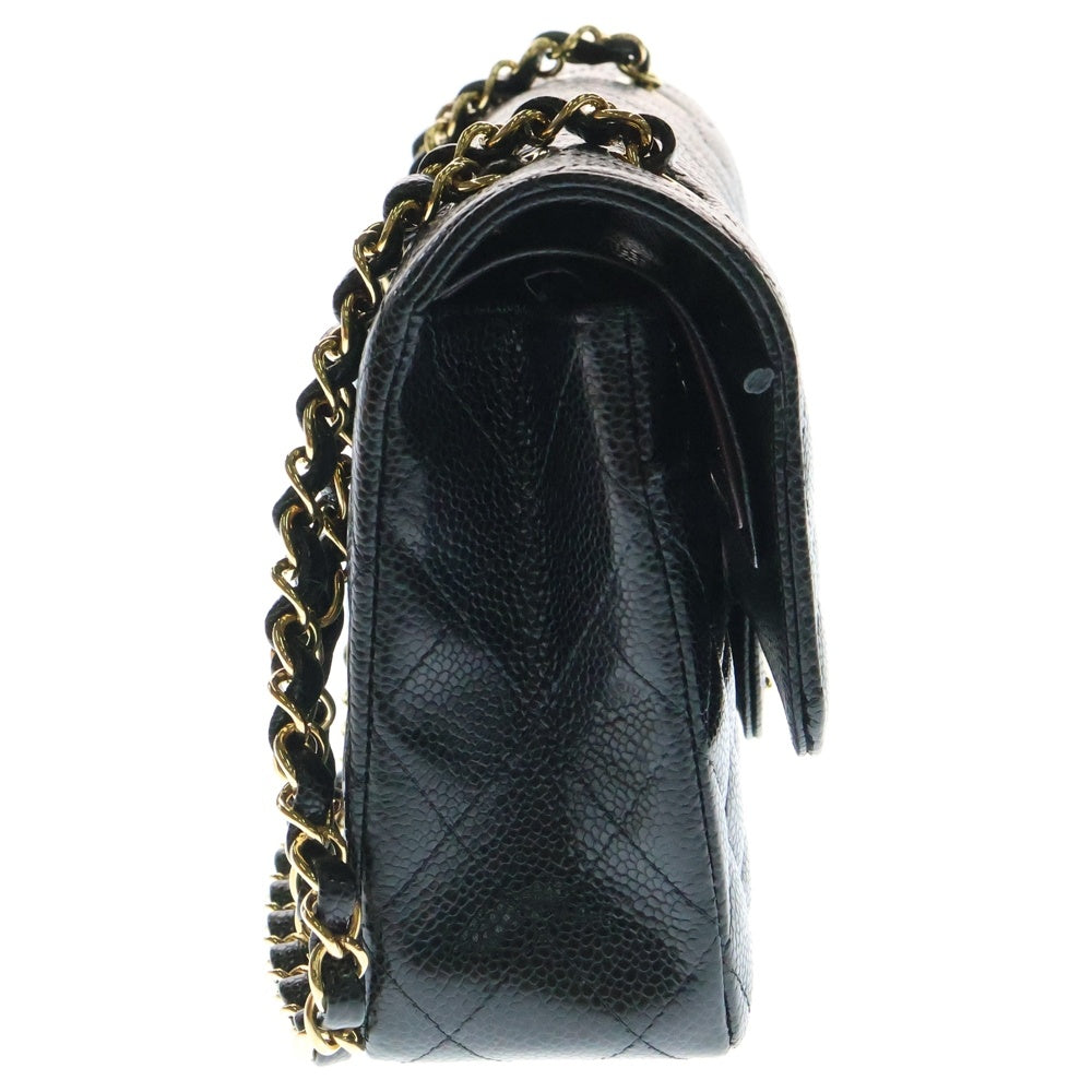 CHANEL(シャネル) マトラッセ25 ダブルフラップ ダブルチェーン ショルダーバッグ キャビアスキン ゴールド金具 ブラック シリアルプレートタイプ
