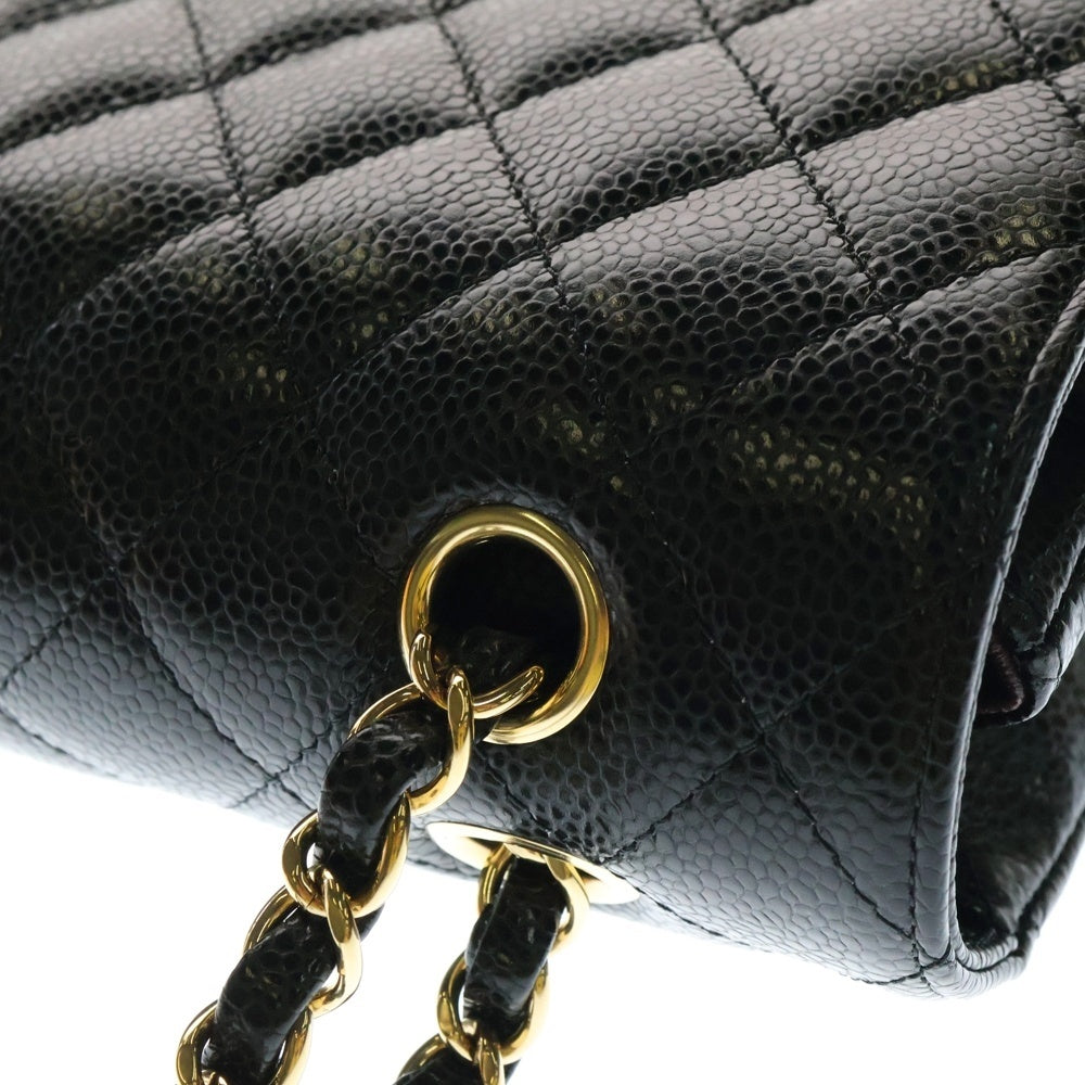 CHANEL(シャネル) マトラッセ25 ダブルフラップ ダブルチェーン ショルダーバッグ キャビアスキン ゴールド金具 ブラック シリアルプレートタイプ