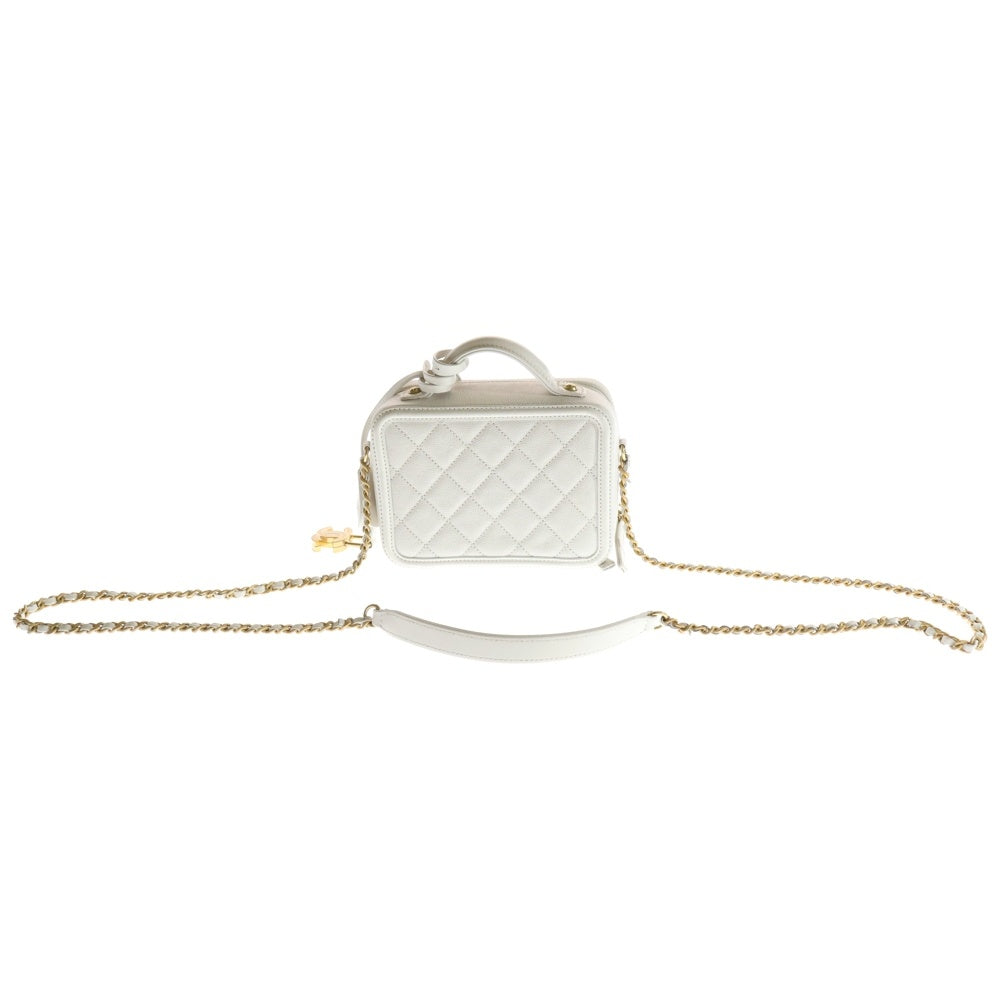 CHANEL(シャネル) ココマーク CCフィリグリー キャビアスキン チェーンショルダーバッグ ホワイト レディース