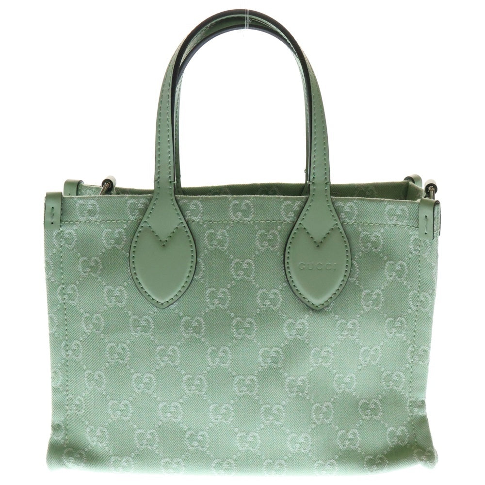 GUCCI(グッチ) オフディア ミディアム トートバッグ ハンドバッグ グリーン デニム×レザー 772183
