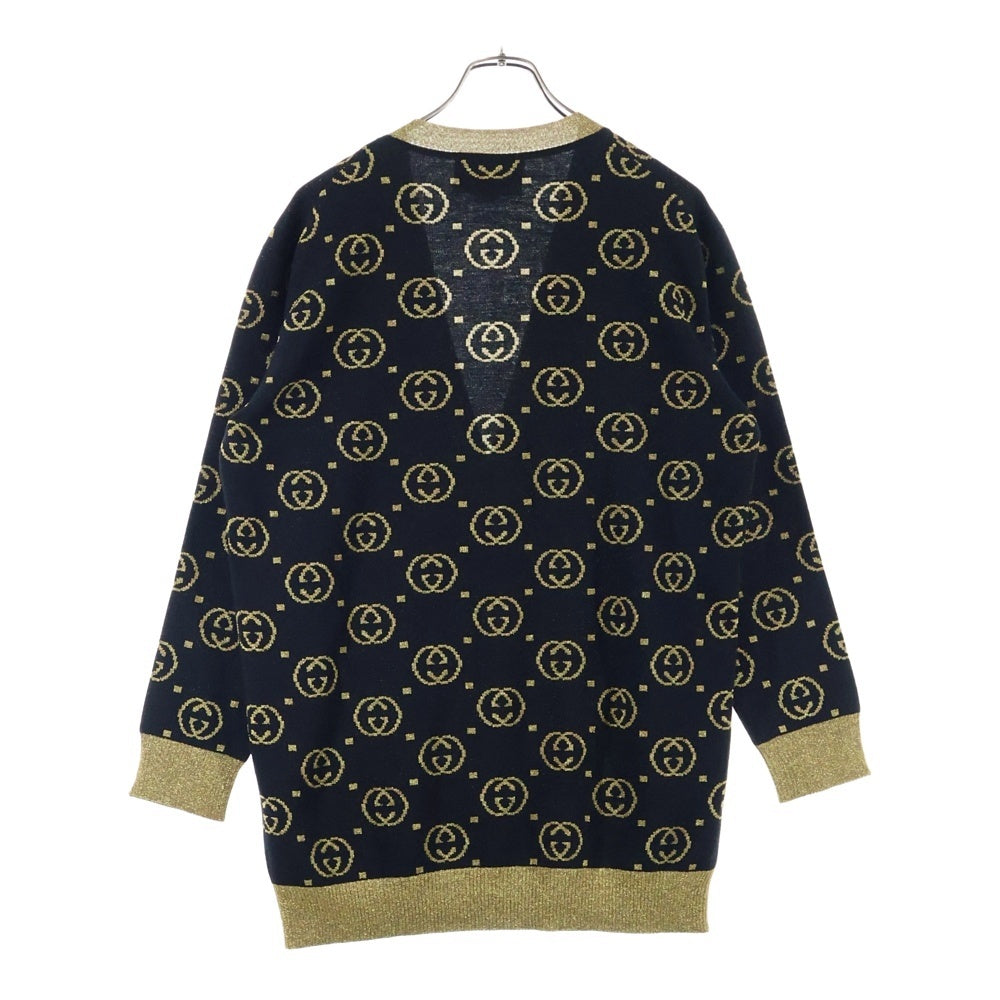 GUCCI(グッチ) GG 総柄ジャガード インターロッキングG ラメ ウール ニット カーディガン ブラック/ゴールド 555014