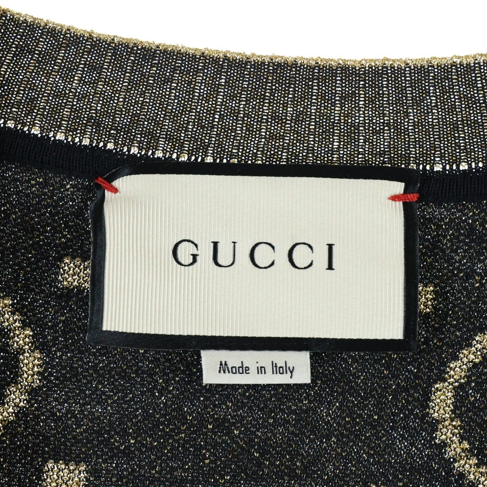 GUCCI(グッチ) GG 総柄ジャガード インターロッキングG ラメ ウール ニット カーディガン ブラック/ゴールド 555014