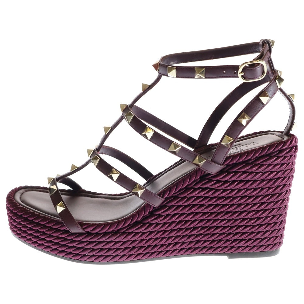VALENTINO(ヴァレンティノ) ロックスタッズ ウェッジソール レザー ストラップ ヒールサンダル パープル レディース RW2S0F95BAE