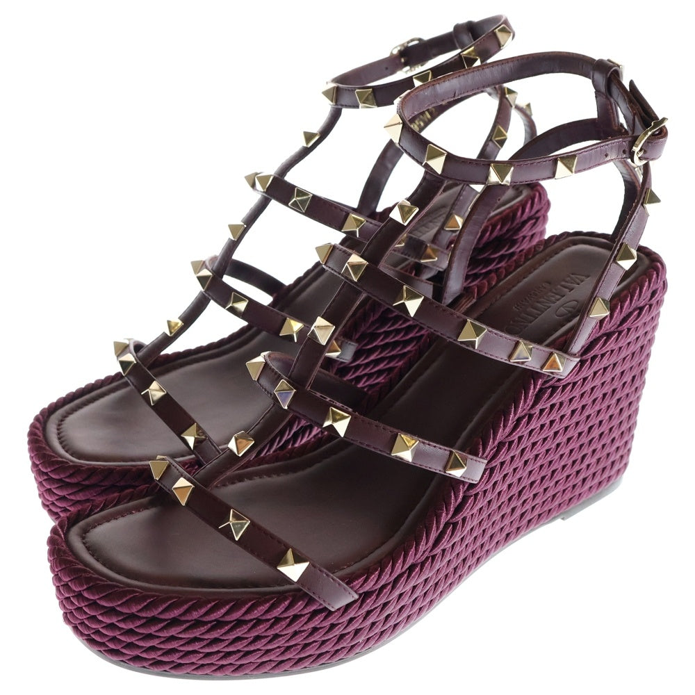 VALENTINO(ヴァレンティノ) ロックスタッズ ウェッジソール レザー ストラップ ヒールサンダル パープル レディース RW2S0F95BAE