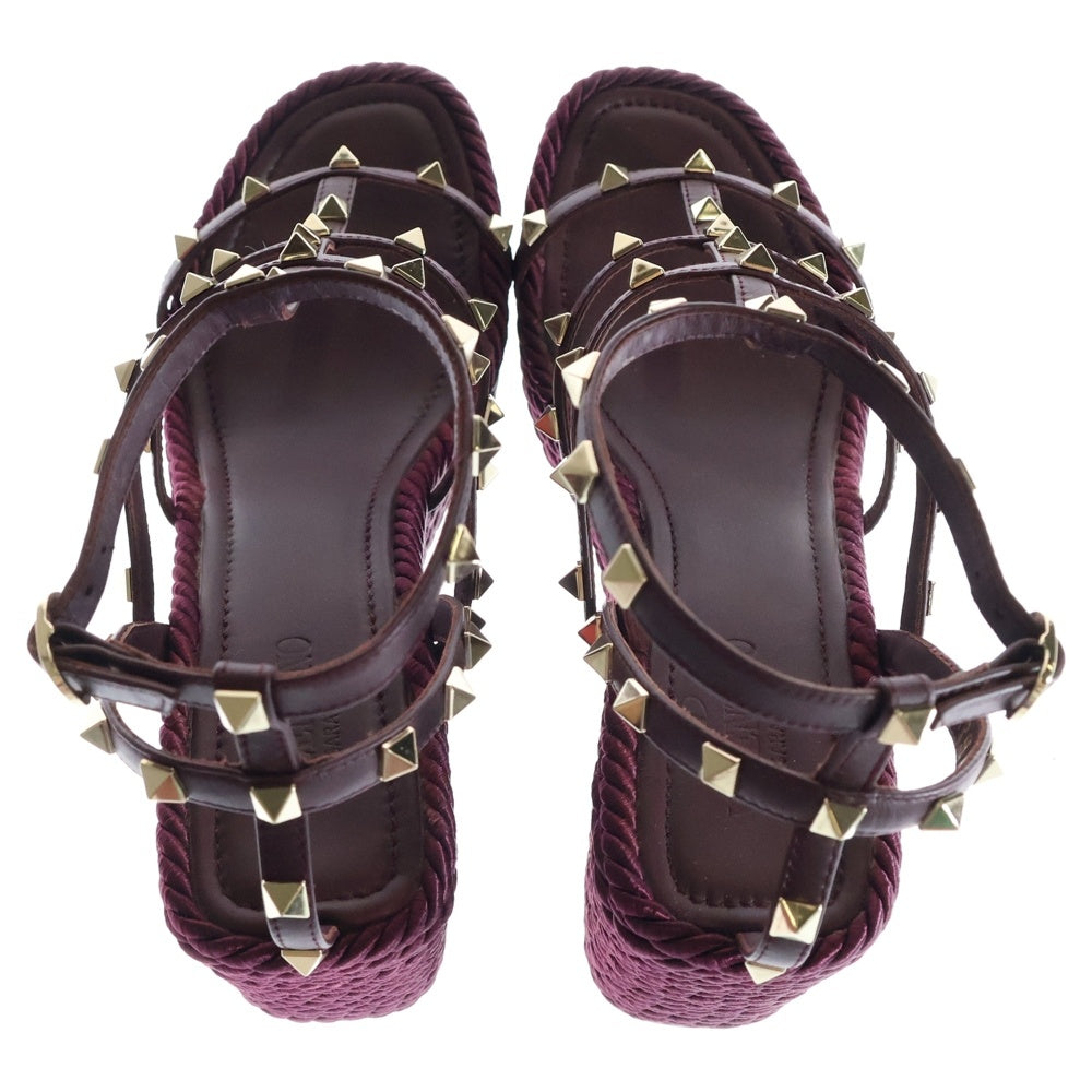 VALENTINO(ヴァレンティノ) ロックスタッズ ウェッジソール レザー ストラップ ヒールサンダル パープル レディース RW2S0F95BAE