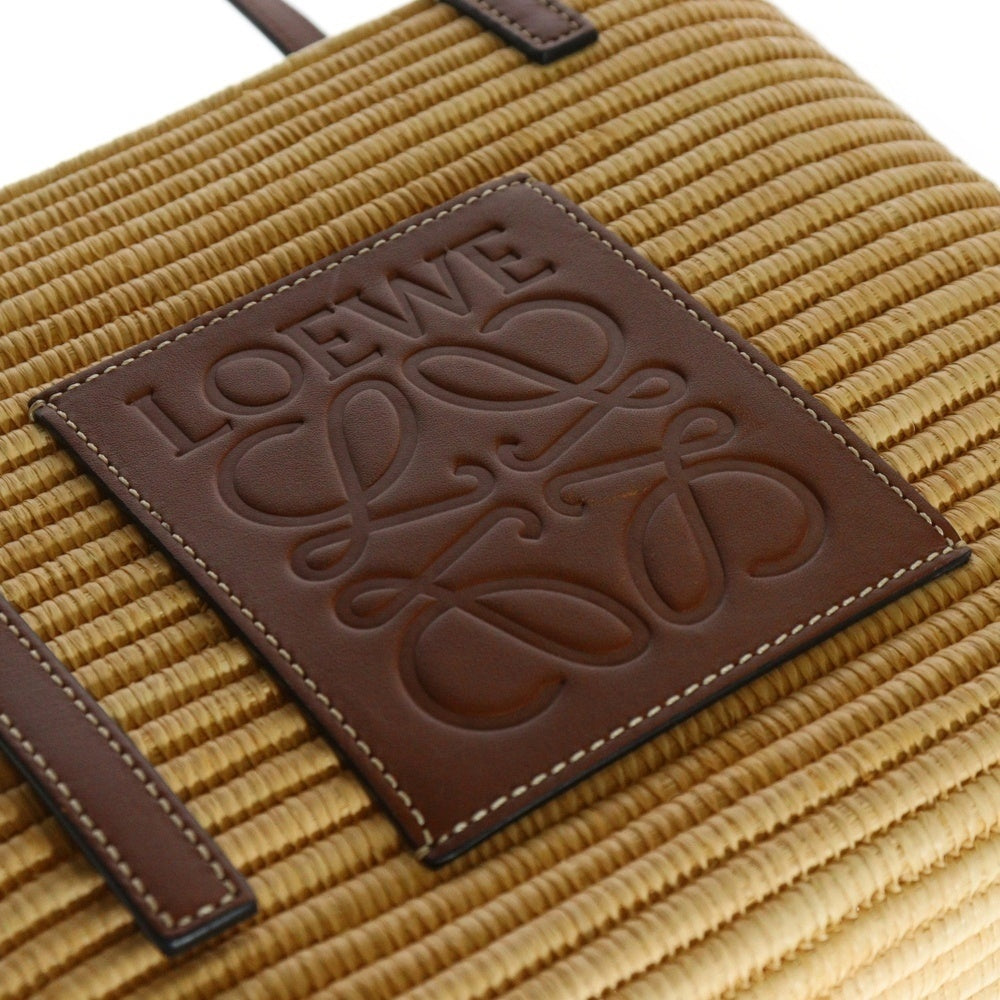 LOEWE(ロエベ) バスケットバッグ スモール ハンドバッグ カゴバッグ ブラウン×ベージュ シルバー金具 ストロー×レザー