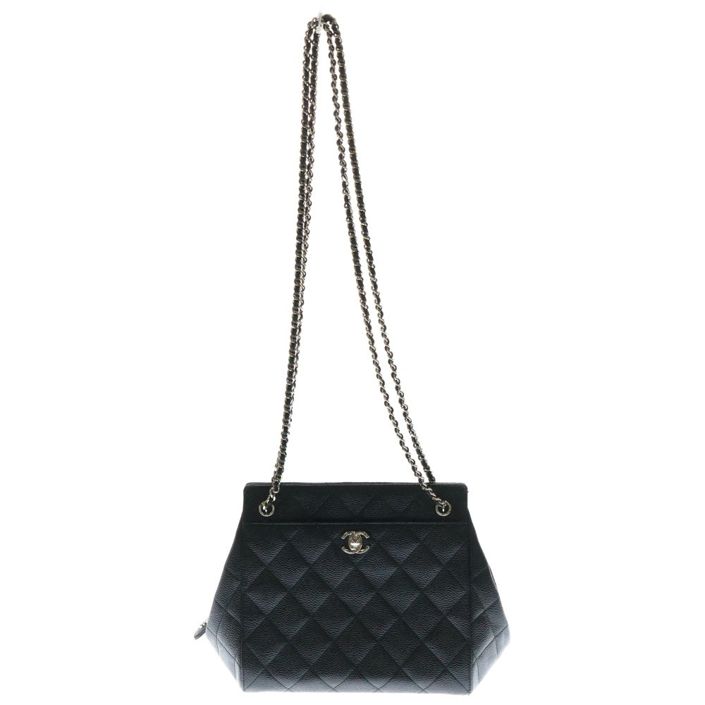 CHANEL(シャネル) ココマーク マトラッセ21 キャビアスキン レザーチェーンショルダーバッグ ブラック/シルバー レディース