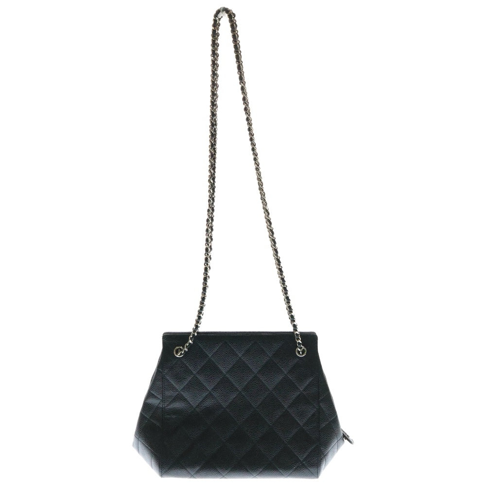 CHANEL(シャネル) ココマーク マトラッセ21 キャビアスキン レザーチェーンショルダーバッグ ブラック/シルバー レディース