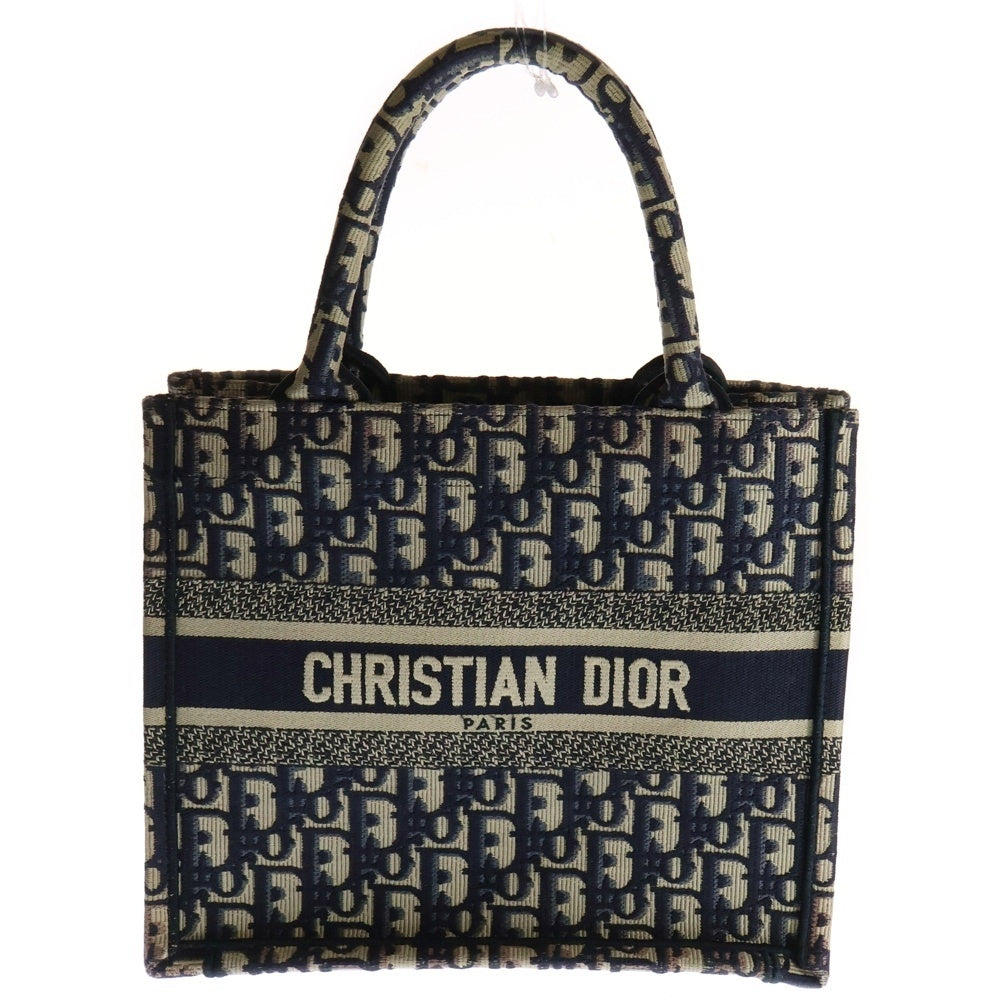 Christian Dior(クリスチャンディオール) BOOK TOTE SMALL ブックトート オブリーク柄キャンバスハンドバッグ ネイビー/ベージュ レディース
