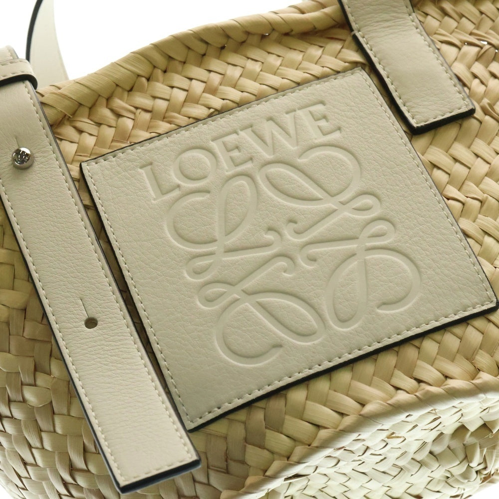 LOEWE(ロエベ) かごバッグ アナグラム ハンドバッグ ミニトートバッグ ベージュ×ホワイト ラフィア シルバー金具