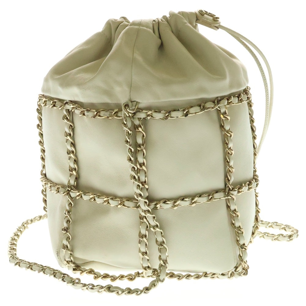 CHANEL(シャネル) ココマーク ロゴプレート ラムスキン レザー バケット チェーンショルダーバッグ ゴールド金具 ホワイト/アイボリー AS2313 30番台