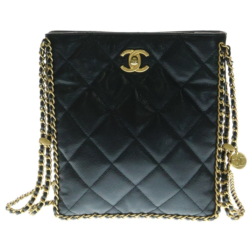 CHANEL(シャネル) マトラッセ ショッピングバッグ スモール チェーンバッグ ブラック ゴールド金具 キャビアスキン AS3470