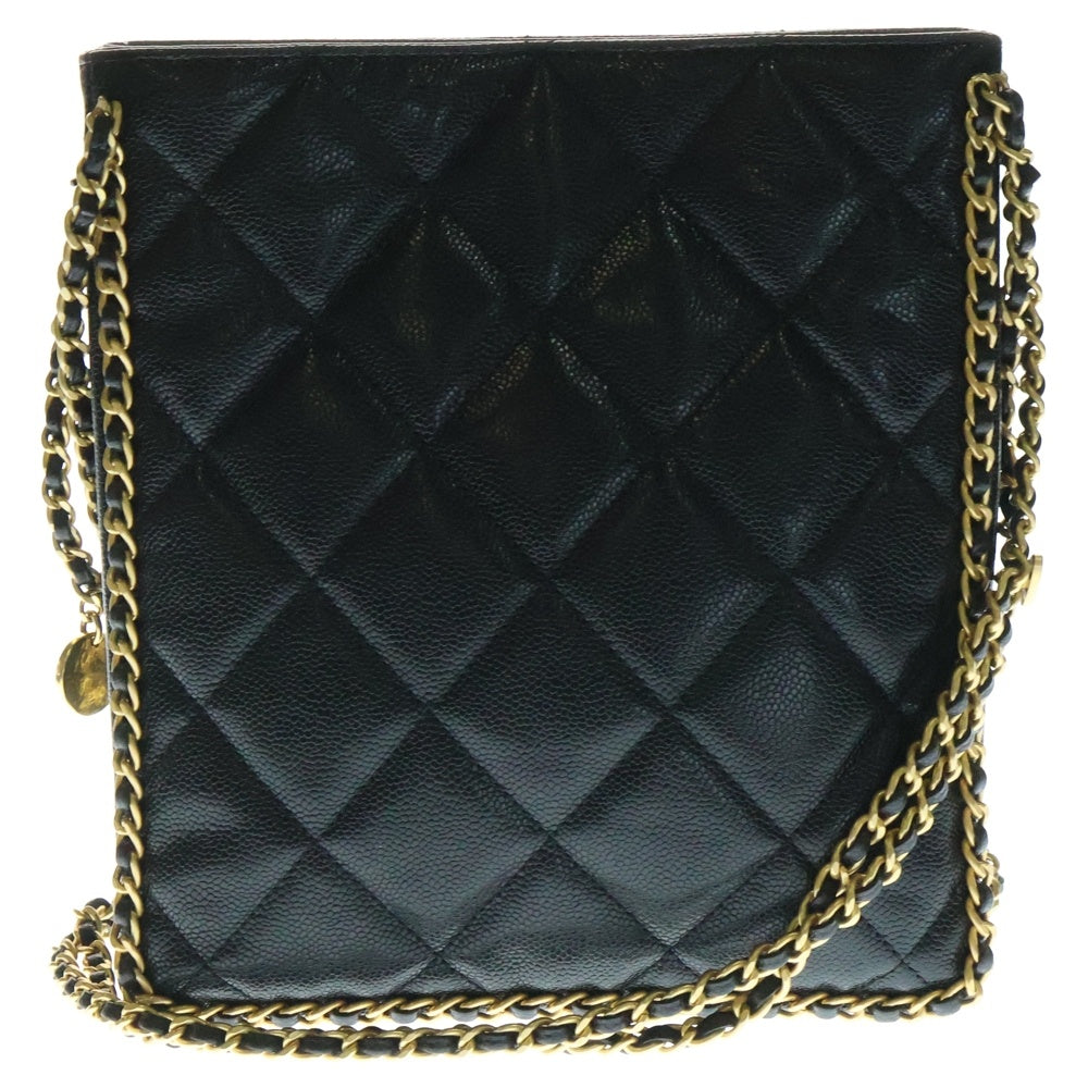 CHANEL(シャネル) マトラッセ ショッピングバッグ スモール チェーンバッグ ブラック ゴールド金具 キャビアスキン AS3470