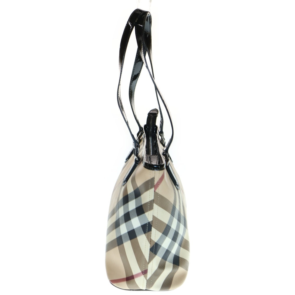 BURBERRY(バーバリー) ノバチェック トートバッグ ハンドバッグ ベージュ×ブラック PVC ブラック金具